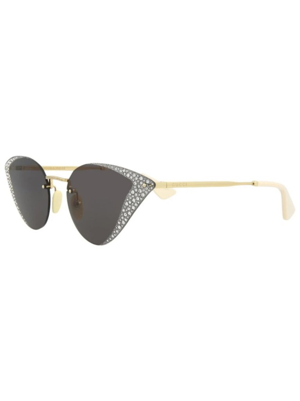 New Gucci Women's Sunglasses Cat Eye Metal Frame Gold Gold Grey